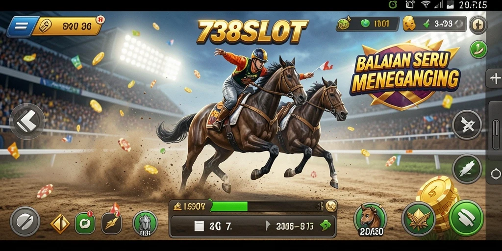 Tampilan gameplay seru dari 738SLOT saat balapan di trek yang menantang.