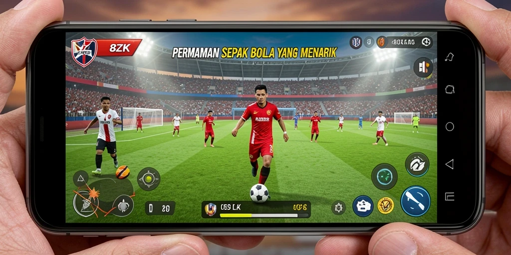Tampilan gameplay mendebarkan di 8ZK dengan aksi sepak bola yang intens.
