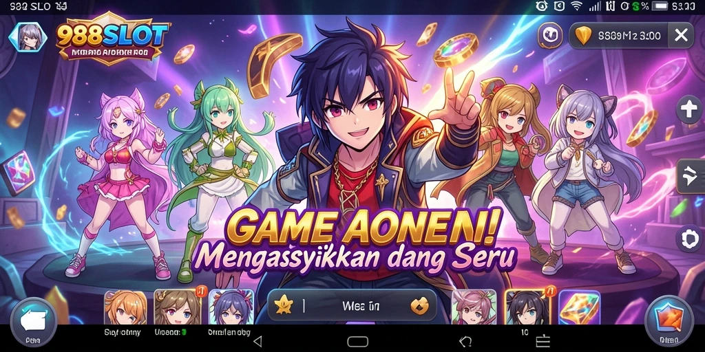 Tampilan gameplay <strong>988SLOT</strong> yang menawan dengan karakter anime.