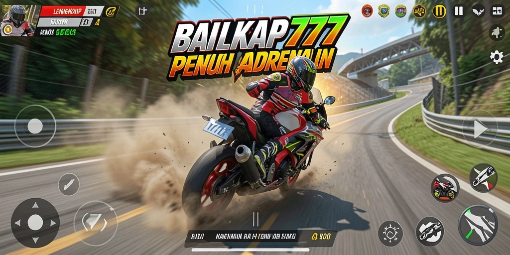 Screenshot menunjukkan aksi balapan motor yang seru di LENGKAP777.