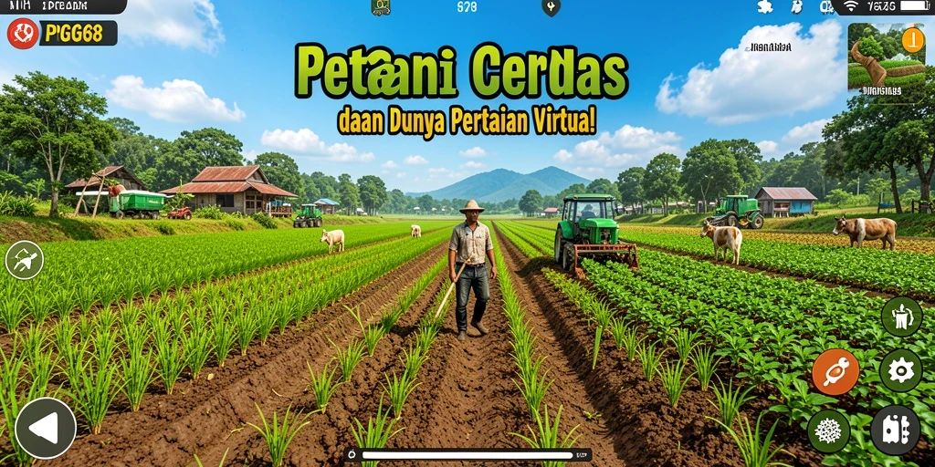 Screenshot gameplay PGG68 menunjukkan suasana bertani yang ceria dan interaktif.