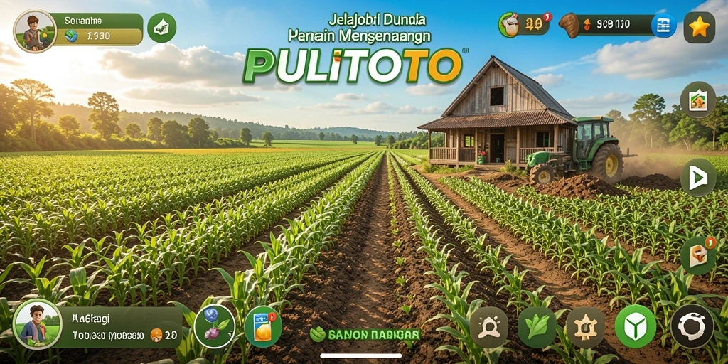 Screenshot gameplay PULITOTO dengan berbagai tanaman dan hewan ternak.