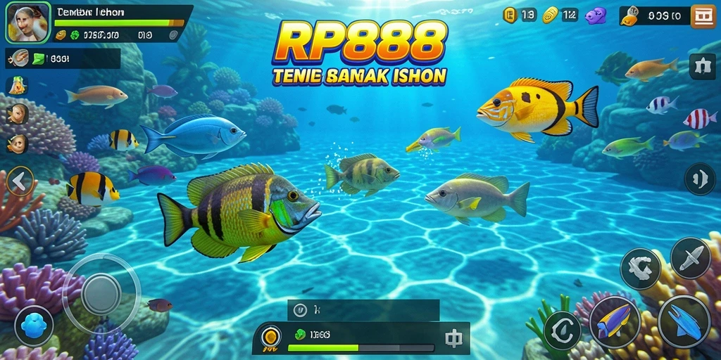 Tampilan gameplay seru di RP888 dengan aksi menembak ikan.