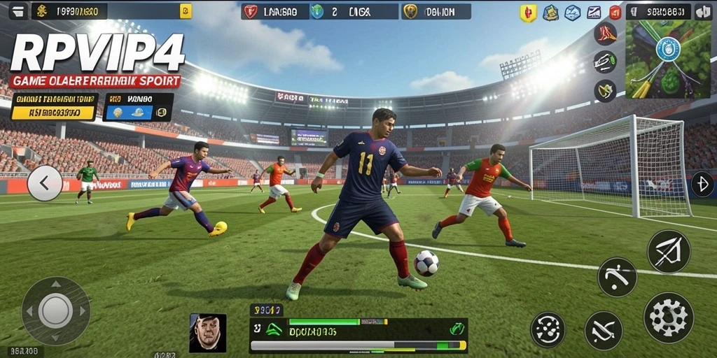 Tangkapan layar RPVIP4 menunjukkan gameplay seru dan kompetitif di bidang olahraga.