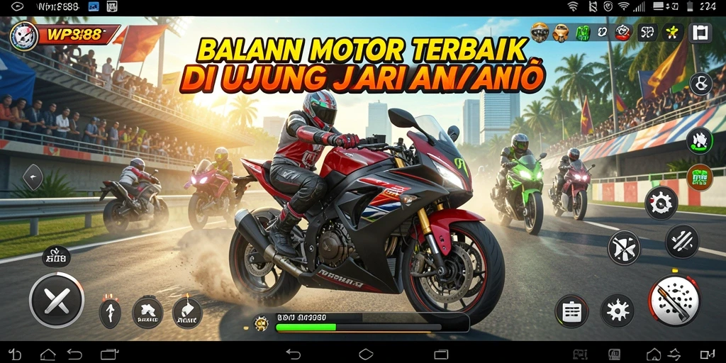 Tampilan gameplay WP888 dengan kecepatan tinggi dan aksi balap motor yang mendebarkan.